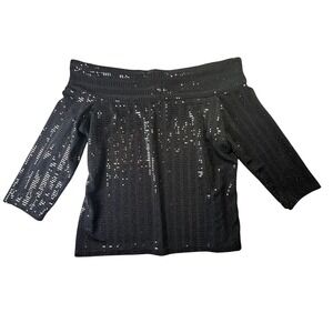 Clara Sunwoo Sequin Off Shoulder Top Sparkly Party Glam Size L Black Whisigoth